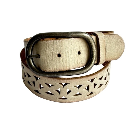 Vintage Statement Belt Y2K Cream Leather Perforated Cutout Coastal‎ Womens Large main image 8